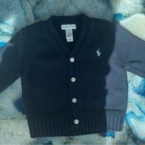 Ralph Lauren Navy Blue Knit Cardigan with White Polo Logo
